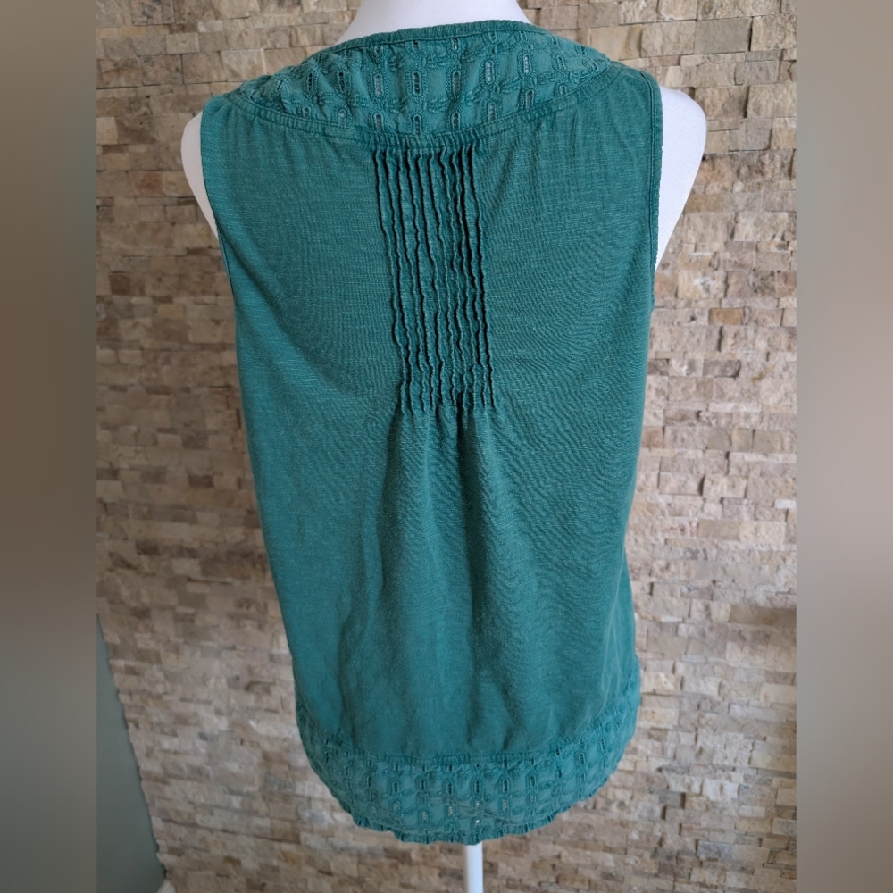 Boho Eyelet Turquoise Tassel Sleeveless Blouse Cotton Modal Festival Vacation M image 4